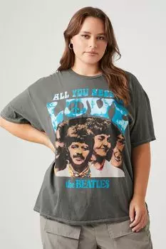 Футболка больших размеров с рисунком The Beatles Forever 21, серый