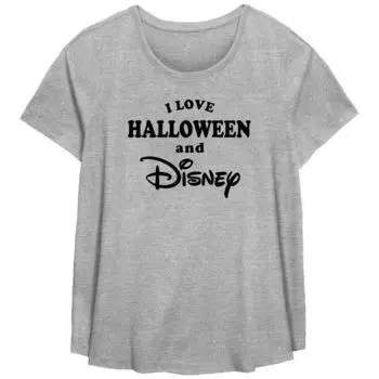 Футболка больших размеров с струящимся рисунком Disney's I Love Halloween And Disney, цвет Heather Gray