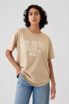 Футболка большого размера из хлопка с короткими рукавами и логотипом Gap, бежевый