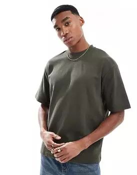 Футболка большого размера из плотной ткани зеленого цвета Selected Homme