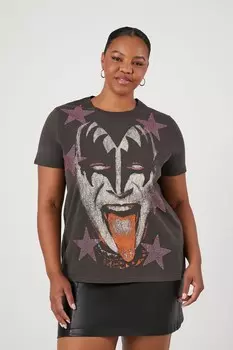 Футболка большого размера KISS со стразами и рисунком Forever 21, черный