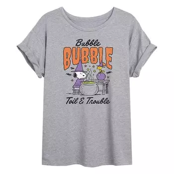 Футболка большого размера «Peanuts Snoopy & Woodstock Bubble Bubble Toil Trouble» для юниоров Licensed Character, цвет Heather Gray