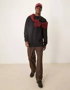 Футболка большого размера с длинным рукавом, плотная, плотностью 240 г/м, черного цвета ASOS DESIGN