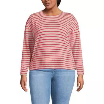 Футболка большого размера с длинными рукавами и круглым вырезом из джерси морского кроя Lands' End, цвет champagne berry