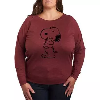 Футболка большого размера с длинными рукавами из французского трикотажа «Peanuts Snoopy Loves Woodstock» Licensed Character, красный
