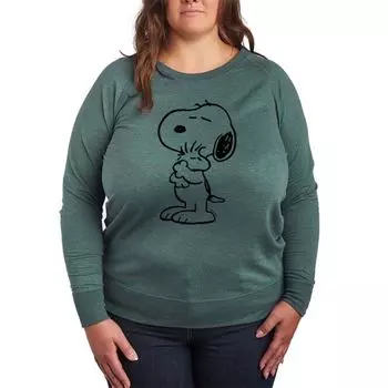 Футболка большого размера с длинными рукавами из французского трикотажа «Peanuts Snoopy Loves Woodstock» Licensed Character, зеленый