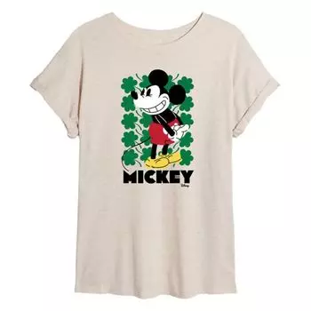Футболка большого размера с изображением клевера для юниоров с Микки Маусом Disney, бежевый