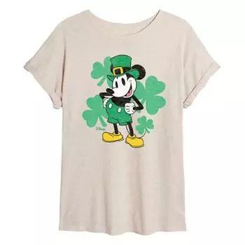 Футболка большого размера с изображением лепрекона Микки Мауса для младшей команды Disney, бежевый