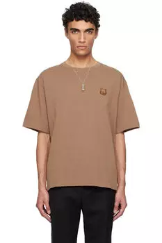 Футболка большого размера с коричневой нашивкой в виде головы лисы Maison Kitsun