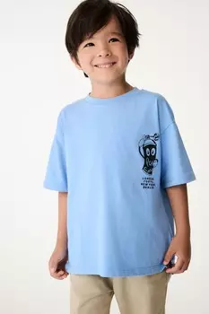 Футболка большого размера с короткими рукавами и культовым принтом для мальчиков из 100% хлопка Paul Smith Junior, синий