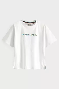 Футболка большого размера с короткими рукавами и культовым принтом для мальчиков из 100% хлопка Paul Smith Junior, белый