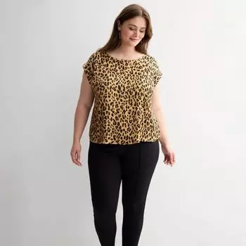 Футболка большого размера с короткими рукавами из шелка Nine West, цвет tan jana leopard