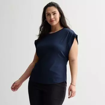 Футболка большого размера с круглым вырезом и сборками Nine West, цвет sky captain