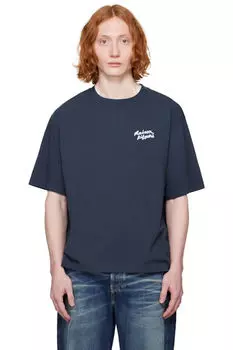 Футболка большого размера с надписью «Maison Kitsun» темно-синего цвета