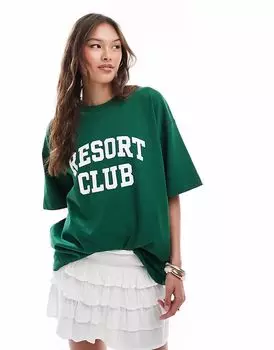 Футболка большого размера с принтом 4th & Reckless cotton resort club зеленого цвета