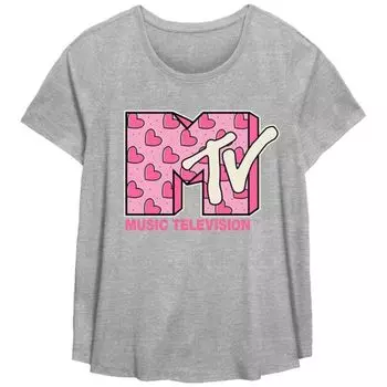 Футболка большого размера с принтом логотипа MTV Heart Licensed Character, серый