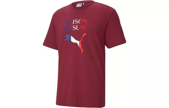 Футболка большого размера с принтом Maison Kitsune X, унисекс, красная Puma, красный