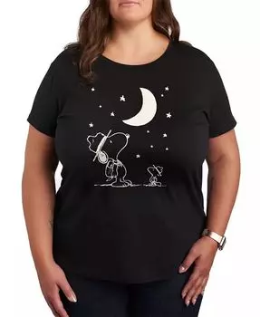 Футболка большого размера с принтом Peanuts Snoopy & Woodstock Moon and Stars Hybrid Apparel, черный