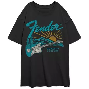 Футболка большого размера с рисунком Fender Guitar Sunset для юниоров Licensed Character, черный