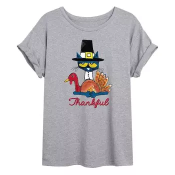 Футболка большого размера с рисунком Pete The Cat Turkey «Благодарное» для юниоров Licensed Character, серый