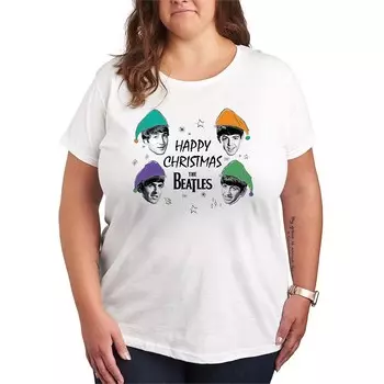 Футболка большого размера с рисунком The Beatles Happy Christmas Licensed Character, белый