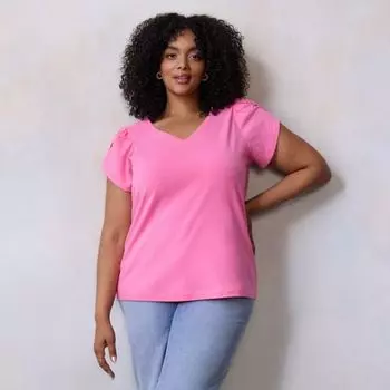 Футболка большого размера с рукавами-тюльпанами и V-образным вырезом Lc Lauren Conrad, цвет annabelle pink