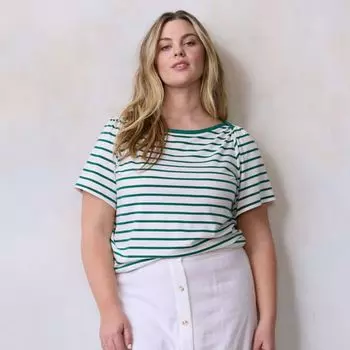 Футболка большого размера с вырезом-конвертом Lc Lauren Conrad, цвет green lori stripe