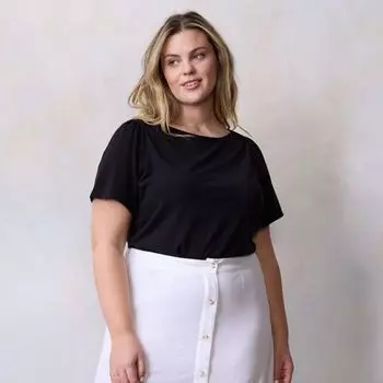 Футболка большого размера с вырезом-конвертом Lc Lauren Conrad, цвет black ore