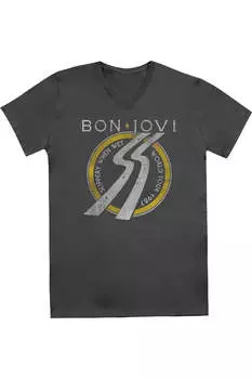Футболка Bon Jovi Slippery When Wet World Tour с коротким рукавом и V-образным вырезом для взрослых из премиального хлопка Gildan, цвет charcoal