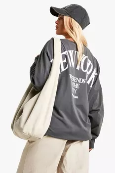 Футболка Boohoo New York Weekends с длинным рукавом, темно-серый