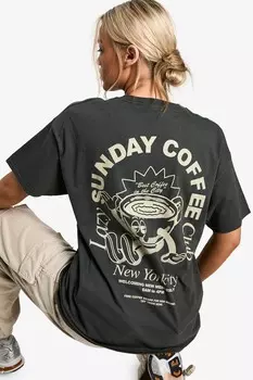 Футболка Boohoo Sunday Coffee Club с принтом, темно-серый