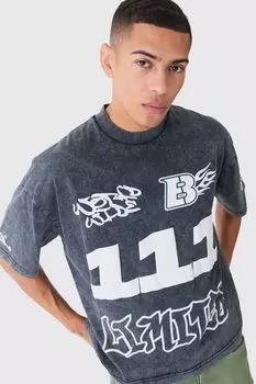 Футболка BoohooMAN с удлиненным воротником и пышным принтом, черный