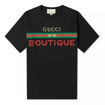 Футболка boutique printing loose short sleeve black Gucci, черный
