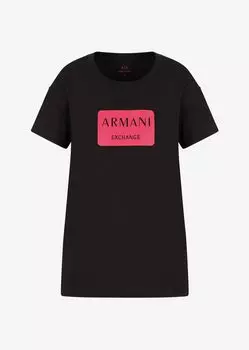 Футболка Boyfriend First из хлопка с круглым вырезом и логотипом Armani Exchange, черный