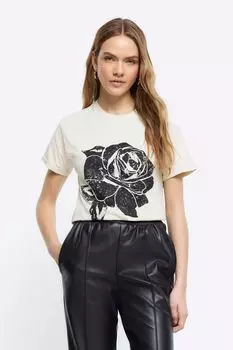 Футболка Boyfriend с розой River Island, бежевый