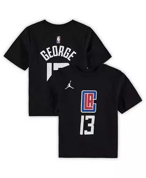 Футболка бренда Paul George Black LA Clippers Statement Edition для мальчиков и девочек дошкольного возраста с именем и номером Jordan, черный