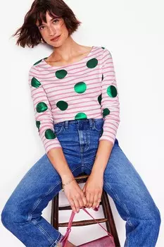 Футболка breton с длинным рукавом из 100% хлопка Boden, бежевый