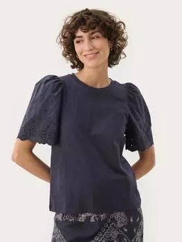 Футболка broderie из органического хлопка nahlua с пышными рукавами Part Two, цвет After Midnight