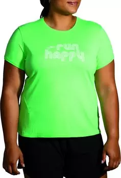 Футболка Brooks Distance Short Sleeve 2.0, цвет Neo Green/Retro Run Happy