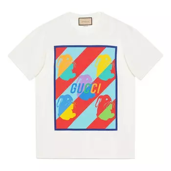 Футболка bunny print cotton jersey t-shirt 'white' Gucci, белый