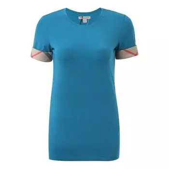 Футболка Burberry Cuff Plaid Round Neck Pullover Short Sleeve Lake Blue, синий