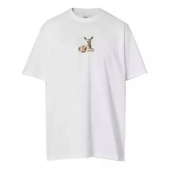 Футболка Burberry Deer Print Cotton Oversized Deerlet Printing T-Shirt 'White', белый