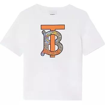 Футболка Burberry детская, белый / оранжевый