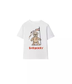 Футболка Burberry Kids Cedar Bear Flag T-Shirt, белый