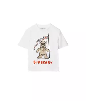 Футболка Burberry Kids Cedar Bear Flag T-Shirt, белый