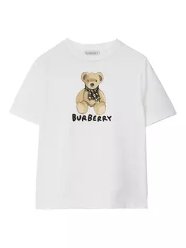 Футболка Burberry Kids с изображением медведя Томаса, белый