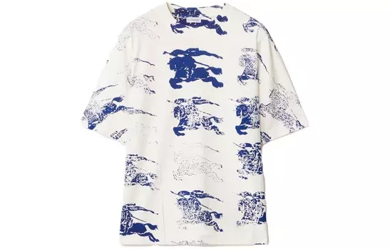 Футболка Burberry с рисунком, белый / синий