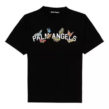 Футболка butterfly college t-shirt 'black white' Palm Angels, черный