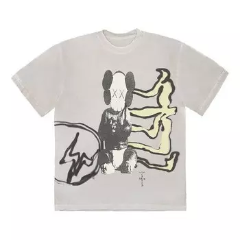 Футболка cactus jack x kaws for fragment tee 'vintage wash' Travis Scott, белый