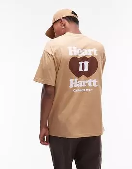 Футболка Carhartt WIP heart II с мотивом hartt на спине в пыльно-коричневом цвете